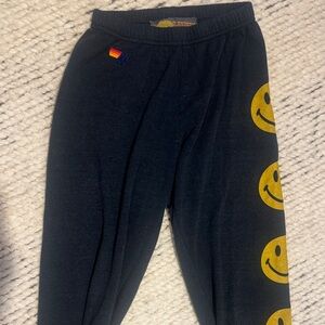 Aviator Nation. Dark Grey Joggers with Yellow Smiley Faces